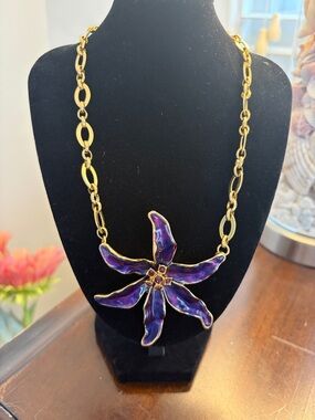 Kenneth Jay Lane Gold Chain Necklace with Purple Enamel Starfish Pendant